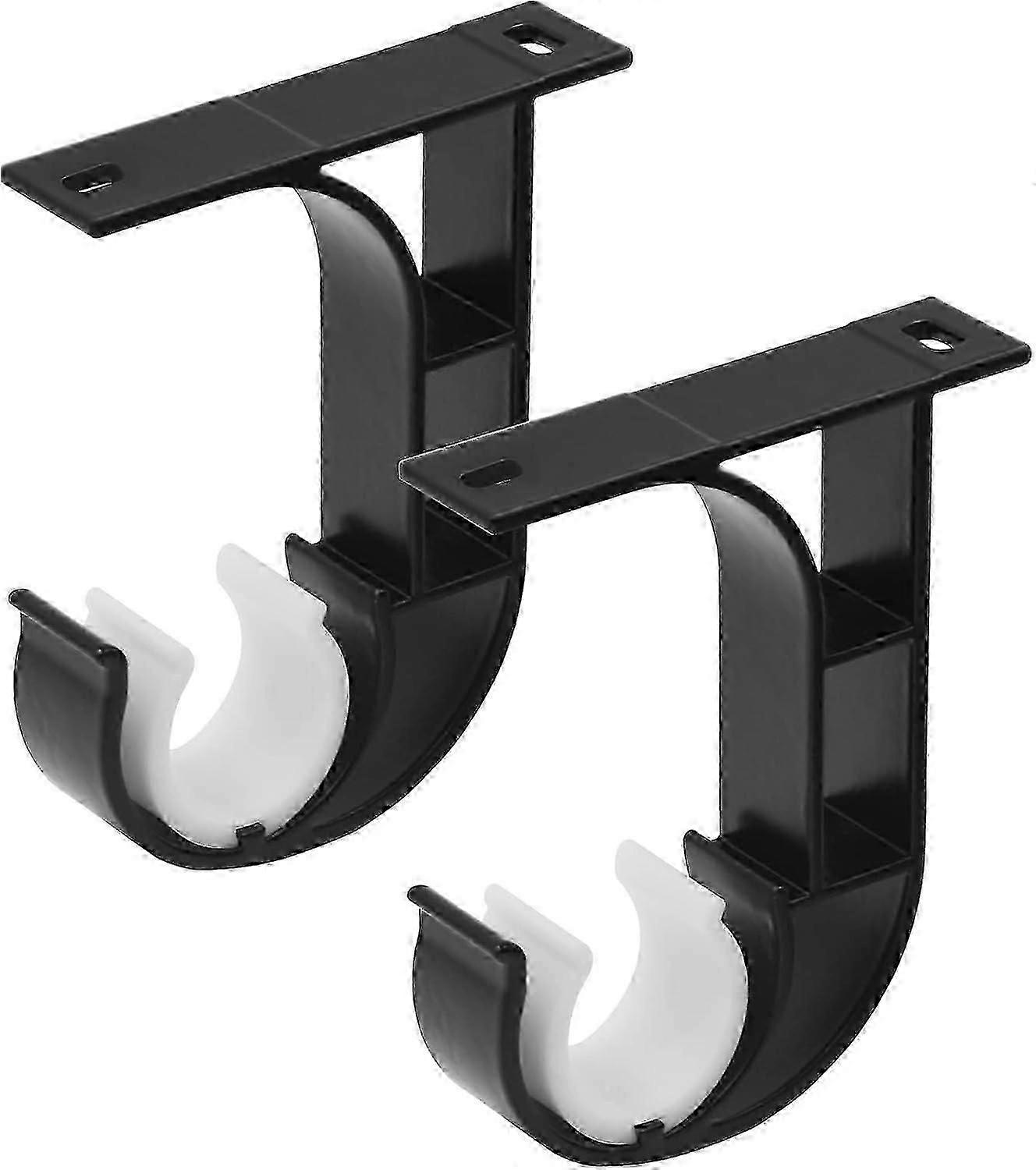 Heavy Duty Ceiling Curtain Rod Brackets for 28mm Rods - Aluminum Alloy Black Hooks with Mounting Hardware, 2-Pack