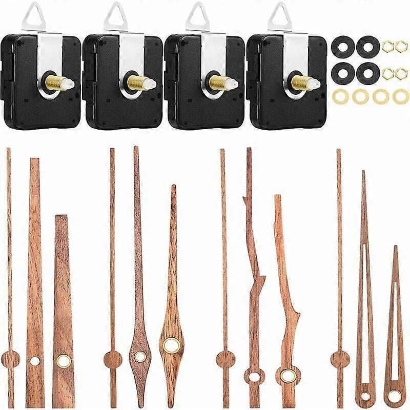 Quartz clock movements, 4 walnut wood hands, for clock repair and replacement, 12 inches.