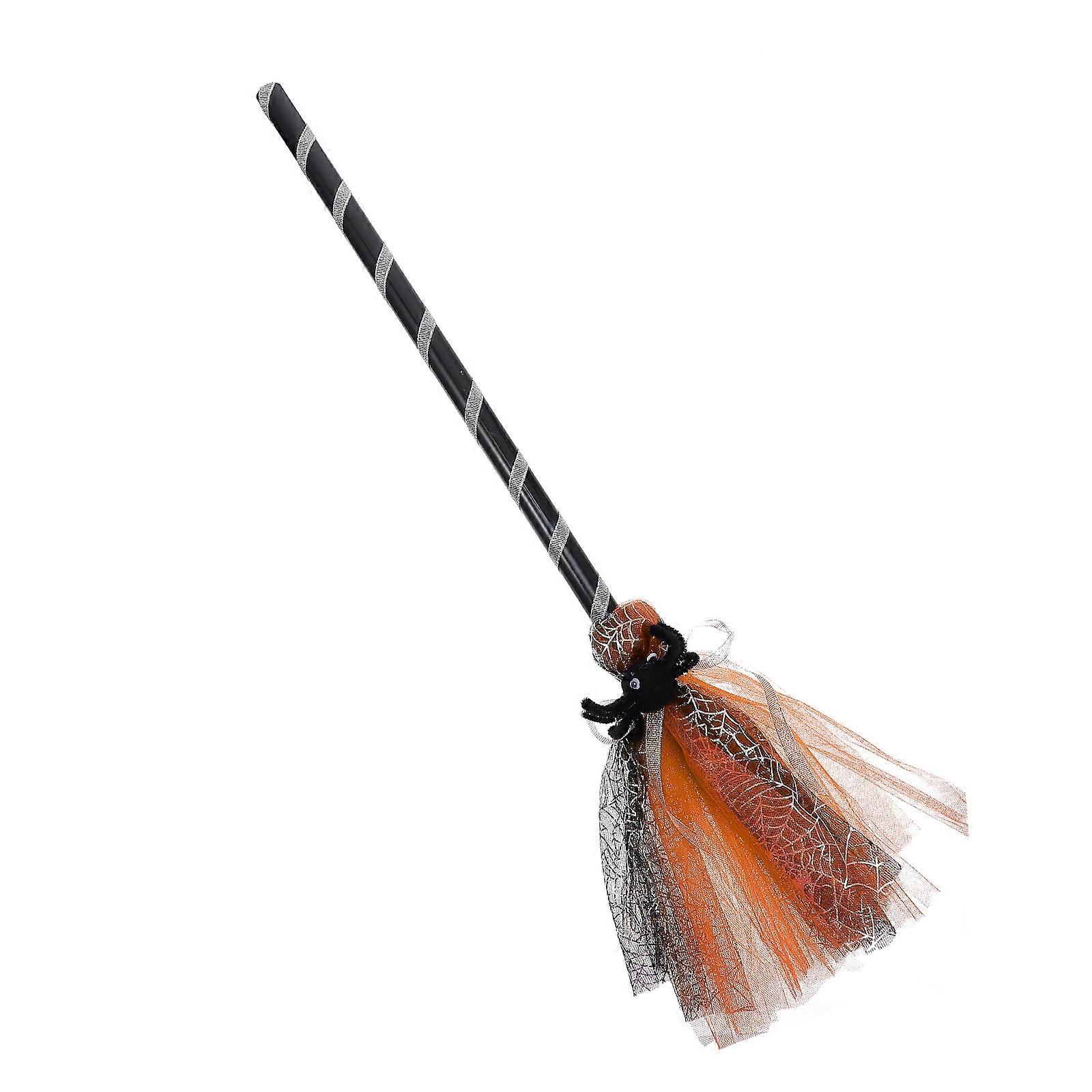 Witch Broom Halloween Theme Decorative Plastic Orange for Stage Backgrounds 1Pcs
