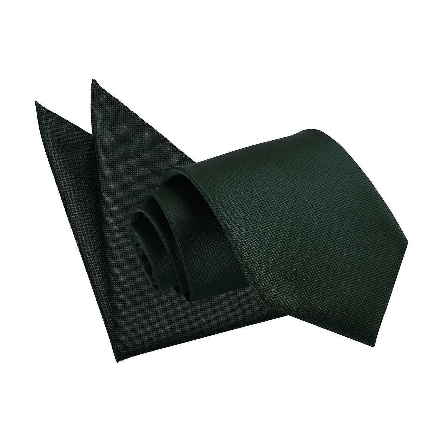 Dark Green Solid Check Tie and Pocket Square Set