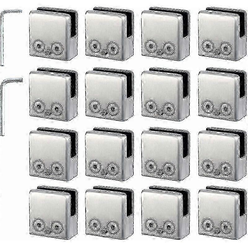 16 Pcs Adjustable Stainless Steel Square Glass Clamps
