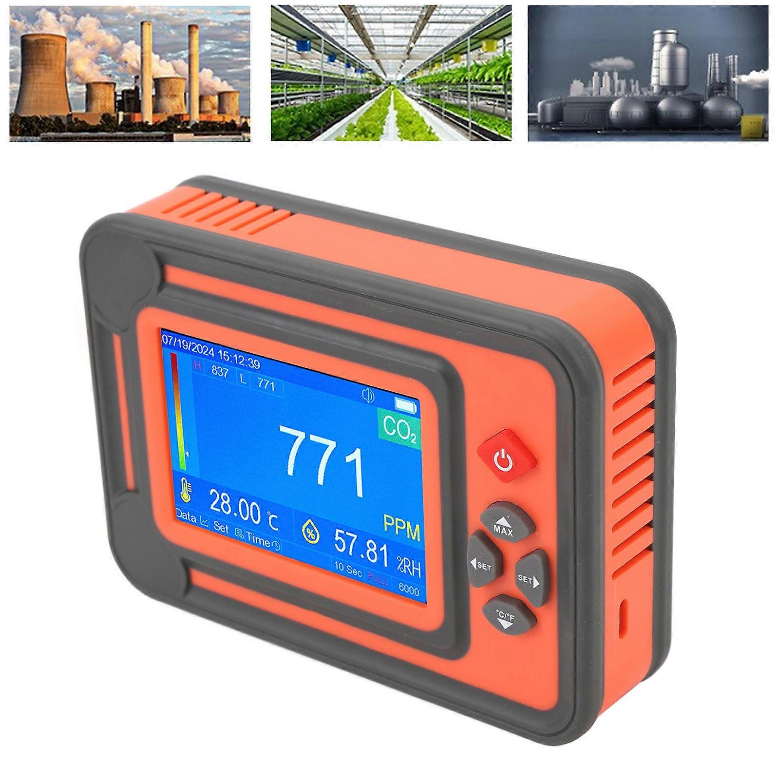 CO2 Detector with Temp Humidity Meter 3.5" LCD Red Portable