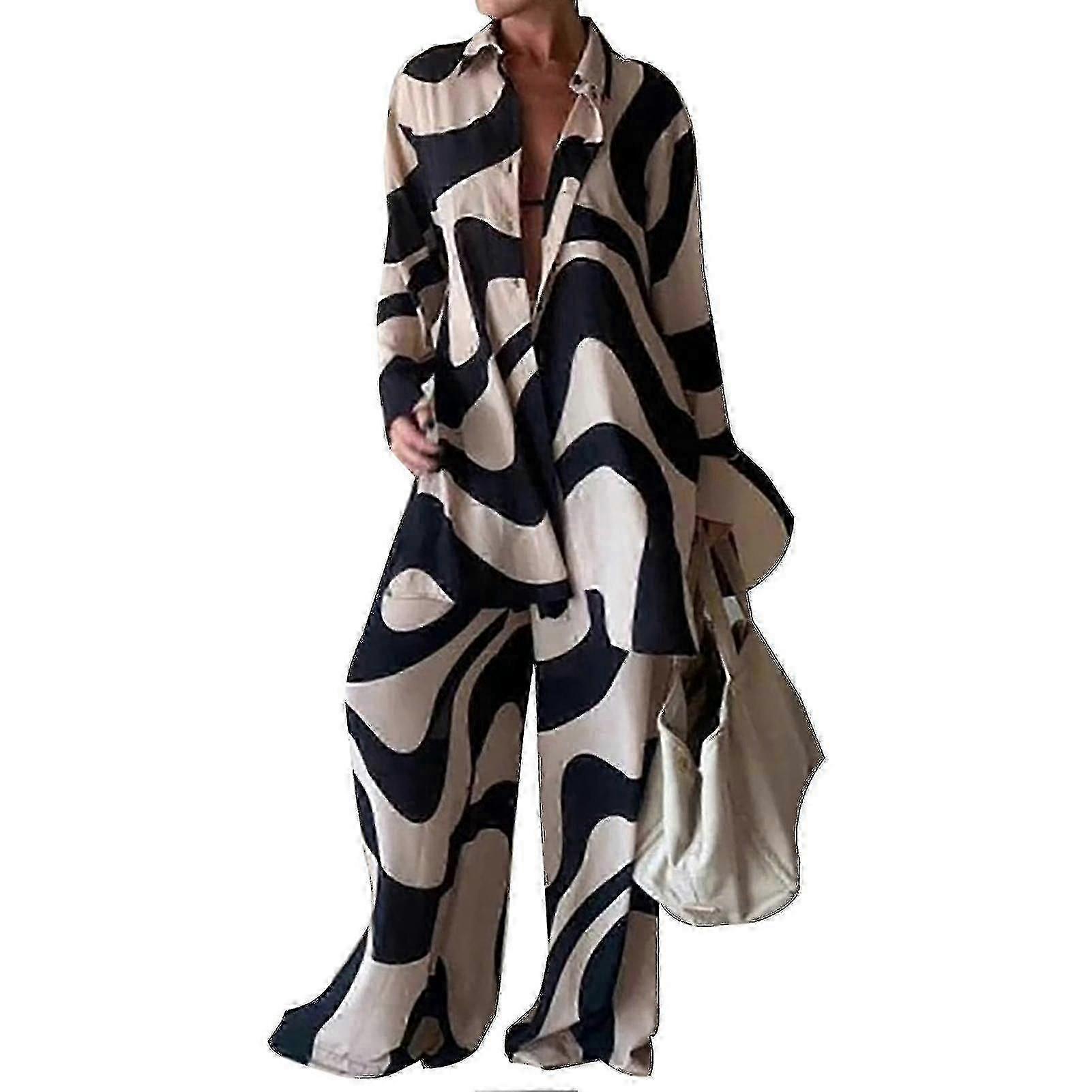 Ensemble deux pièces de travail pour femme - chemise à manches longues et pantalon ample