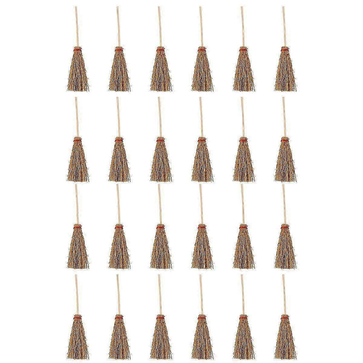 24Pcs Mini Broom Red Rope Straw Brooms Hanging Decorations