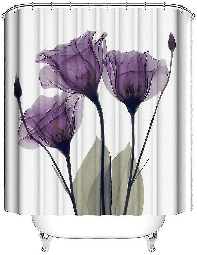 バスルーム用パープルフラワーシャワーカーテン、花柄バスルームセット12PCSフック(72インチW x 72インチL)