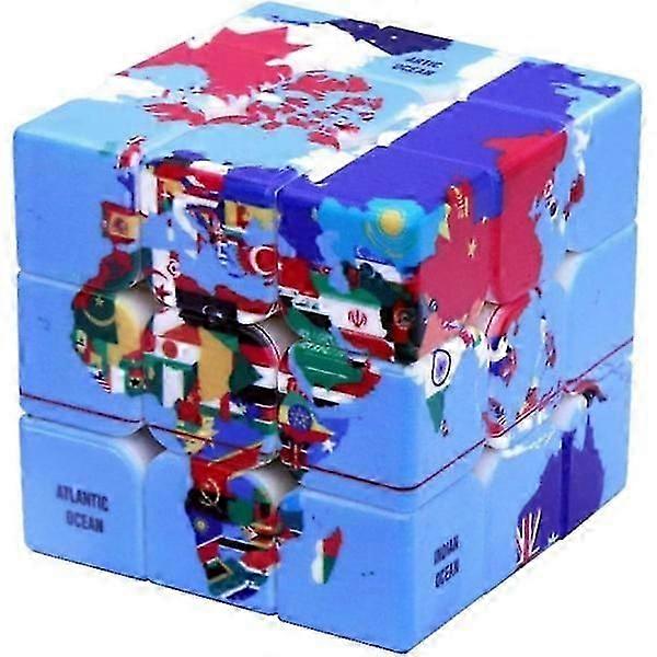 Speed Cube World Map Design Magic Cube, IQ Game Puzzle Relief Effect Adult Toy, 5.6cm/2.2"