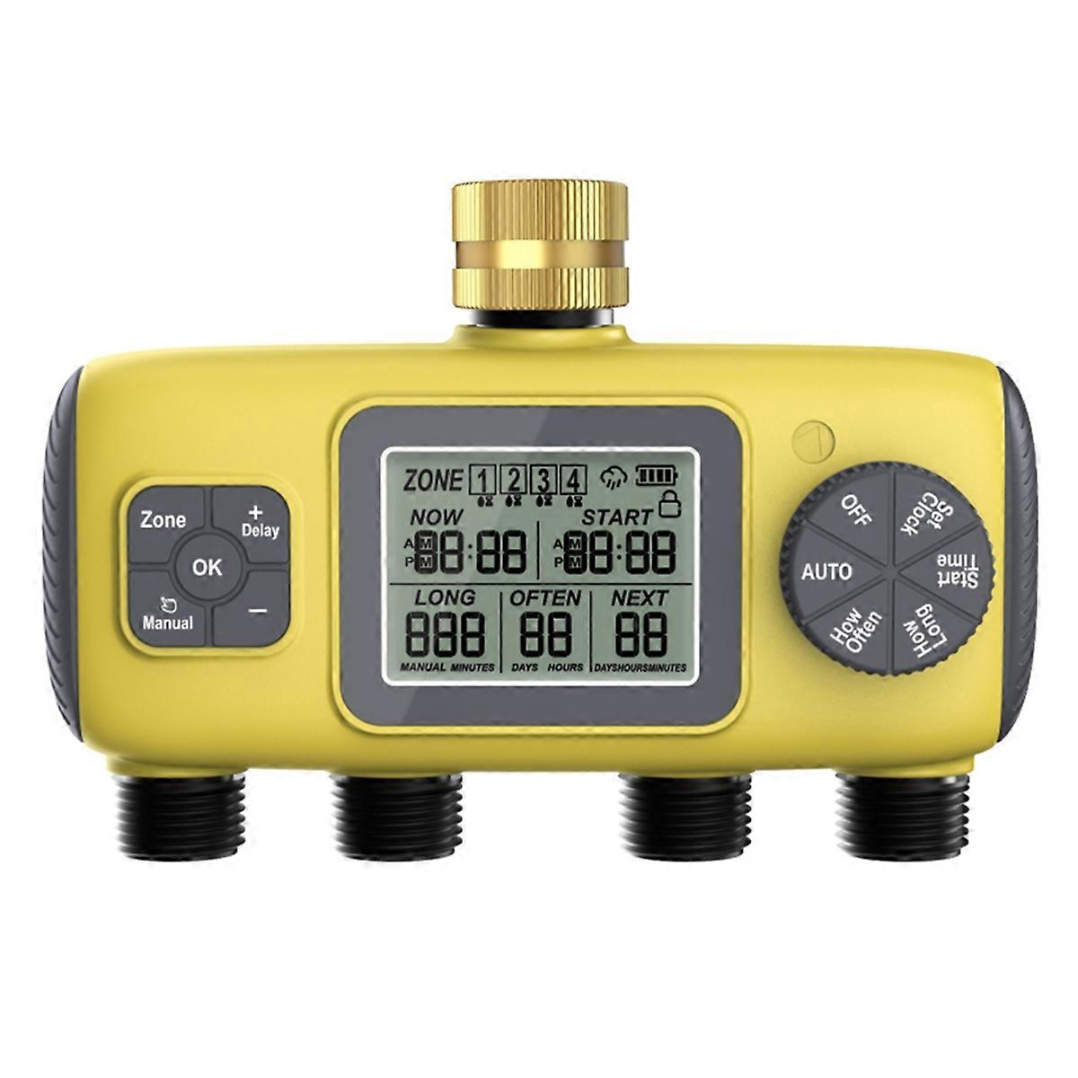 Automatic 4-Way Garden Irrigation Timer Watering Control, Threaded for 3/4inch Four-Way Irrigation Timer