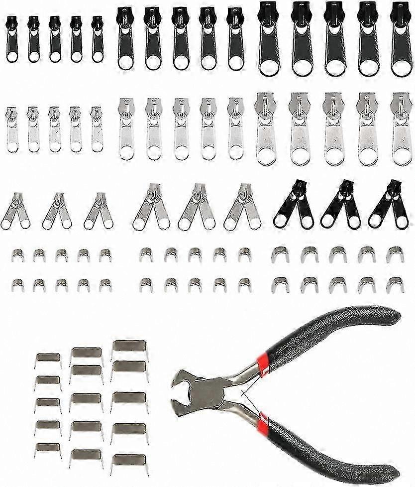 Zipper Repair Kit with Replacement Accessories and Pliers for DIY Fixes 85 Pieces