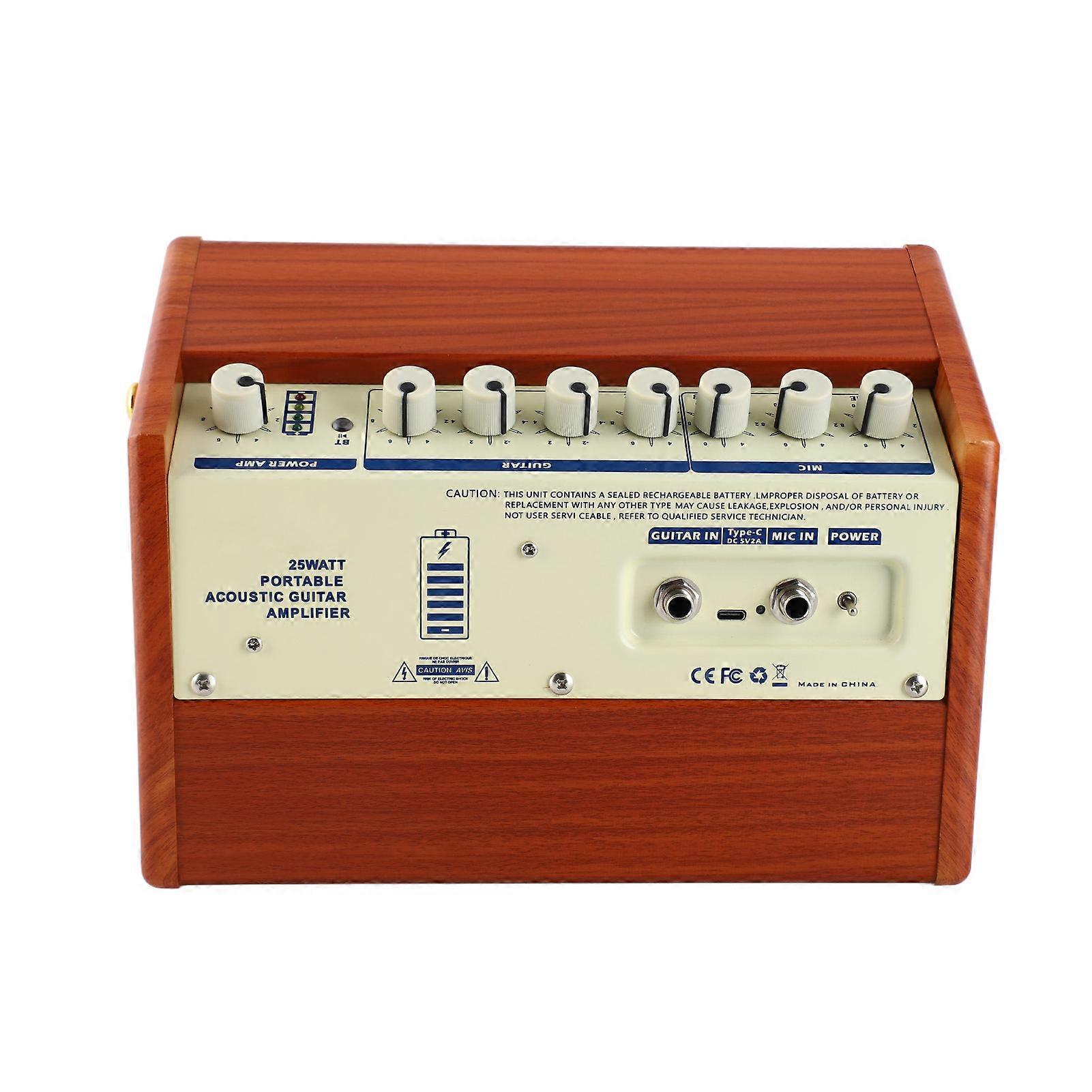 25W Portable Acoustic Guitar Amplifier Wireless Bluetooth Rechargeable Amp with Reverb Volume Tone Bass Treble Control and Microphone Input Top Handle
