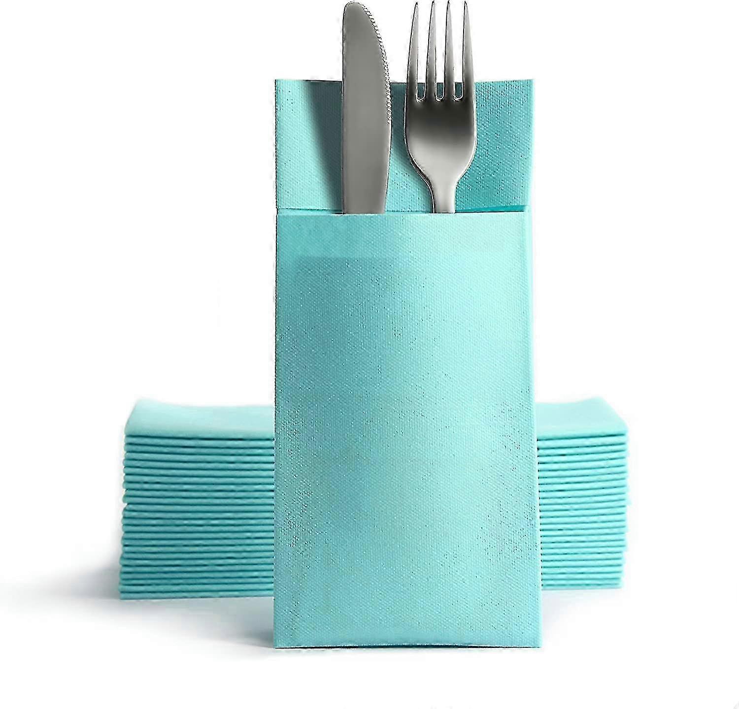 Serviettes de table jetables en tissu avec poches, 42x42cm, bleu menthe (50pcs)