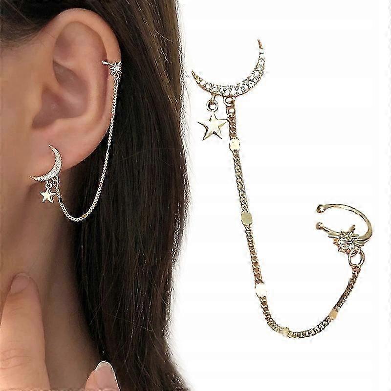 M110 Earring Gold Ear Chain Moon Boho 2025