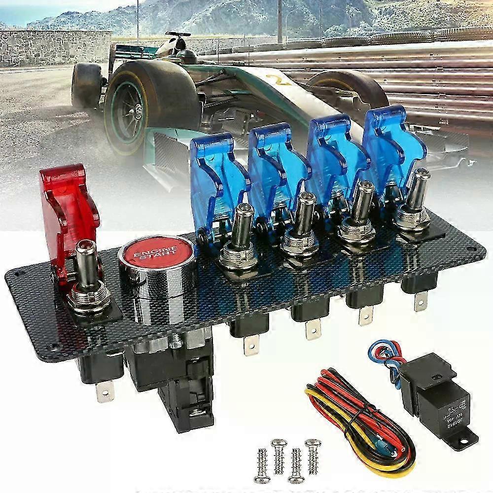 Car toggle switch panel 12V 5+1 combination switch suitable for racing cars and ordinary vehicles ABS plastic panel LED display