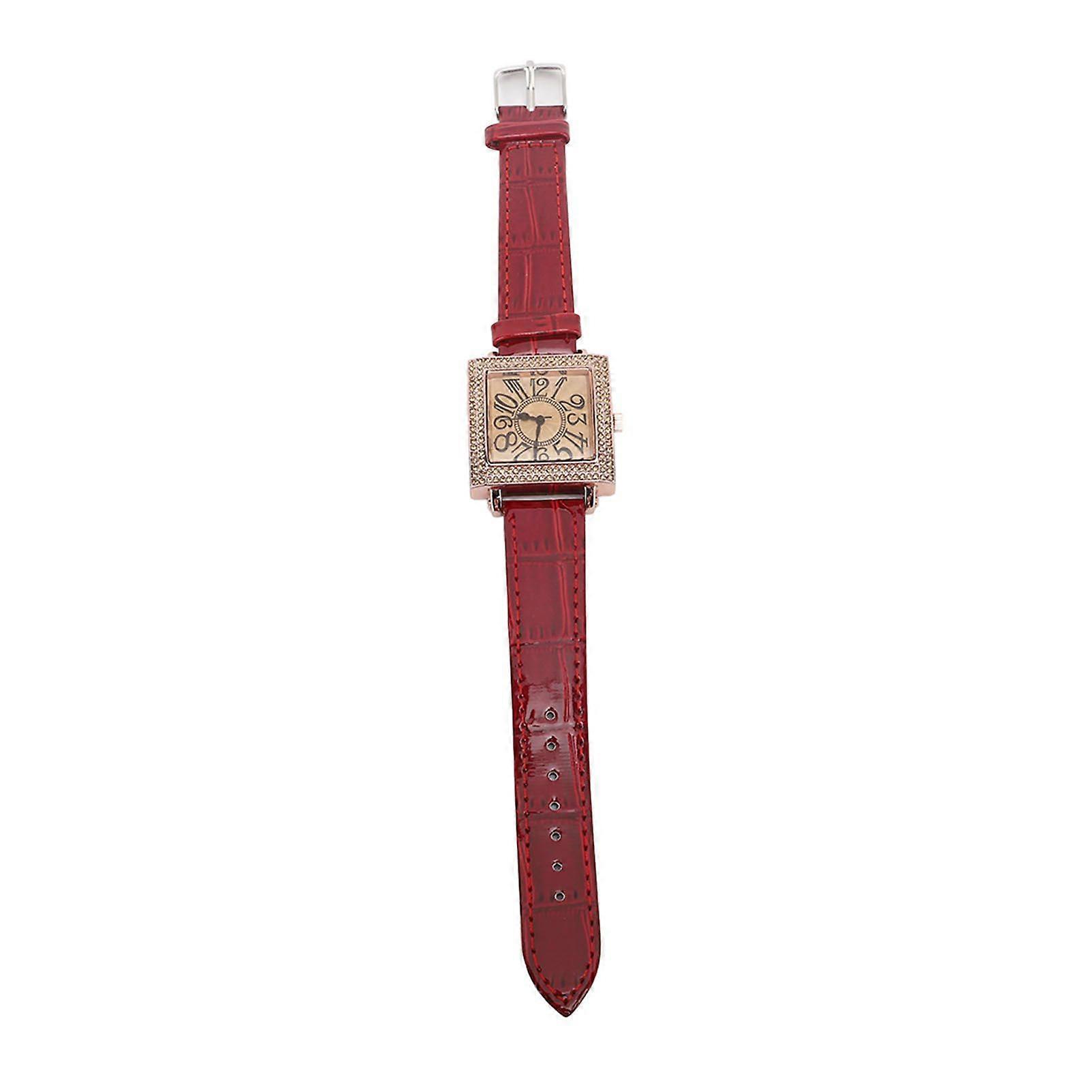 Women Watch Retro Style Diamond Decoration Mechanical Watch Square Dial Watch for Dating Travel Red