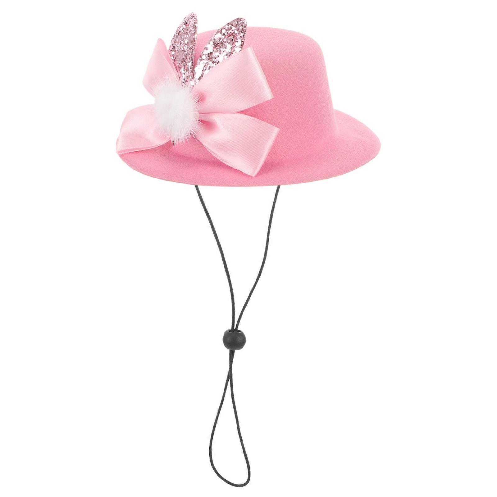 Pet Easter Hat Pink Bunny Ear Bowknot Hat for Working 4Pcs Adjustable Cloth