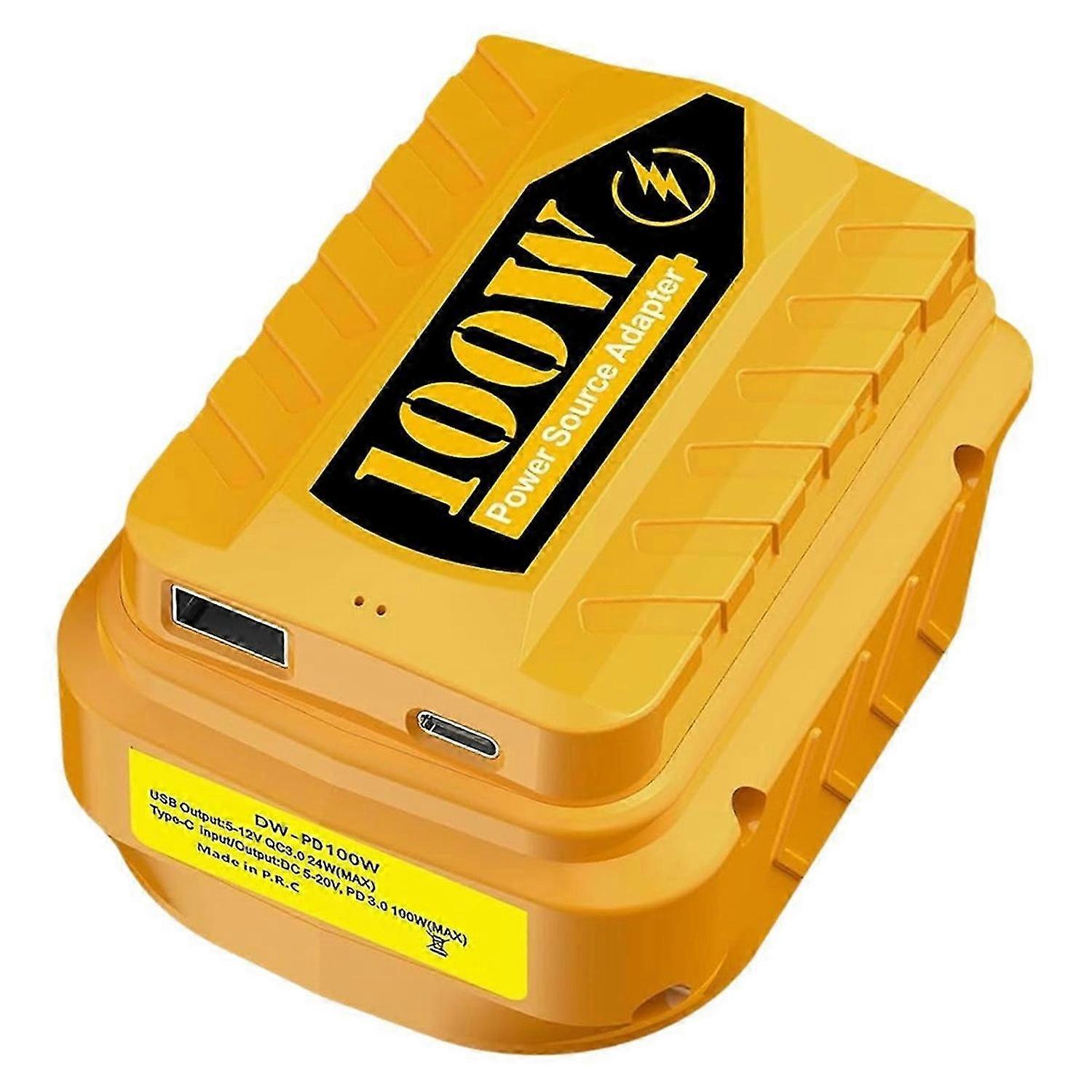 PD100W USB Charger Adapter for Dewalt 20V 60V Battery with Type C PD 3.0 100W (MAX) 1 USB QC3.0 Fast