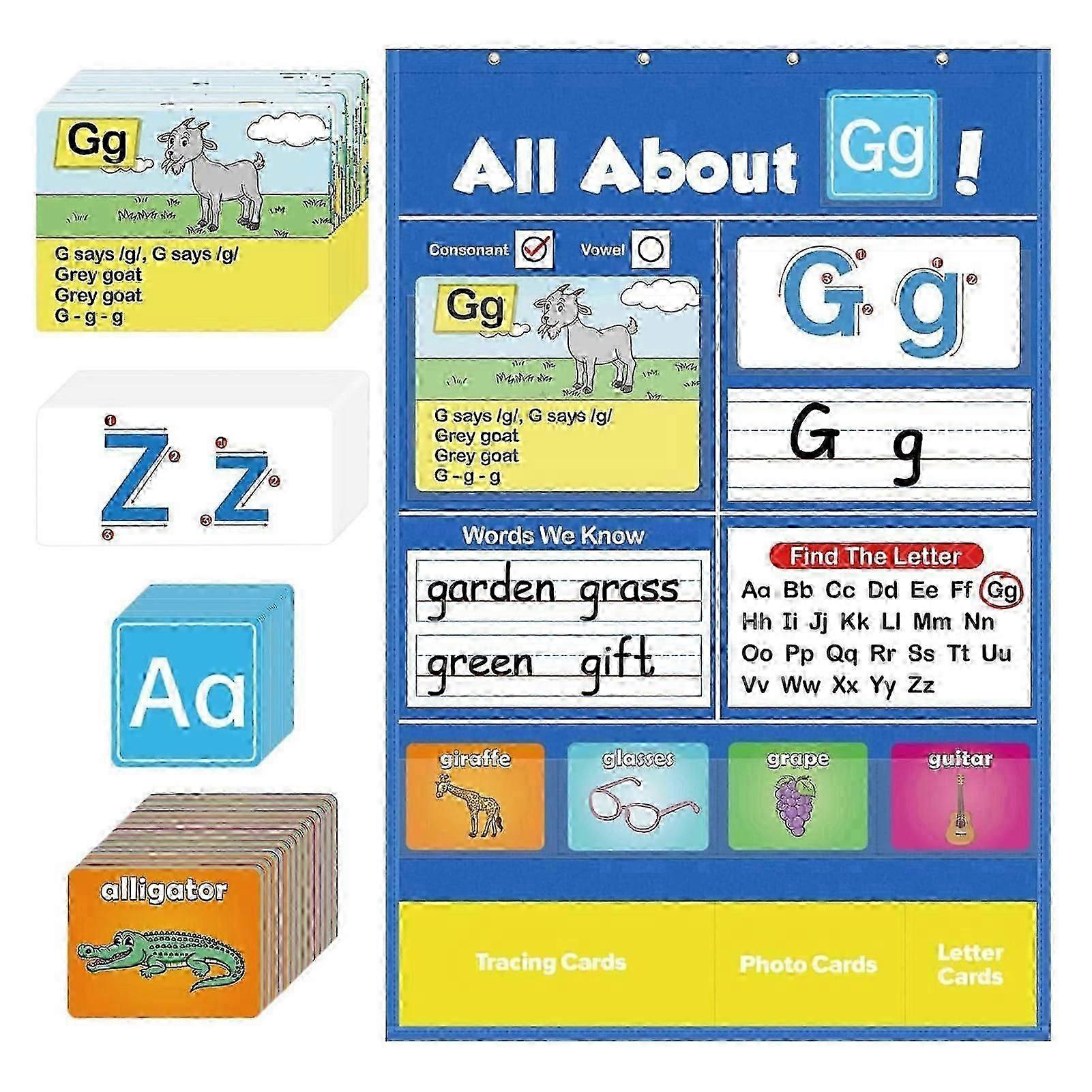 Alphabet Learning Pocket Chart, Alphabet Wall Chart for Toddlers 1-3, Handwriting Practice Letter Tracing Circle Time Learning Center