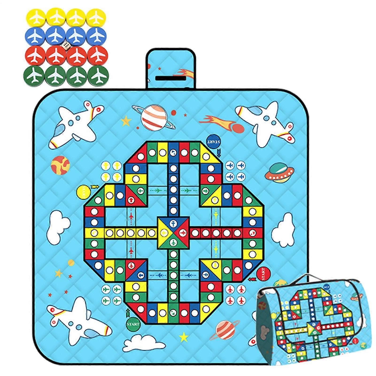 Outdoor Play Mat Waterproof Picnic Blanket Foldable Chess Mat With Parts And Dice 200 X 200 Cm