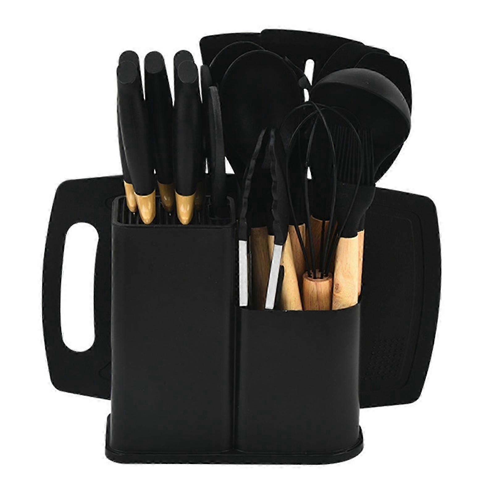19PCS Complete Silicone Kitchen Set Wooden Handle Utensils Durable Nonstick Tool For Professional Cook pink. Cs