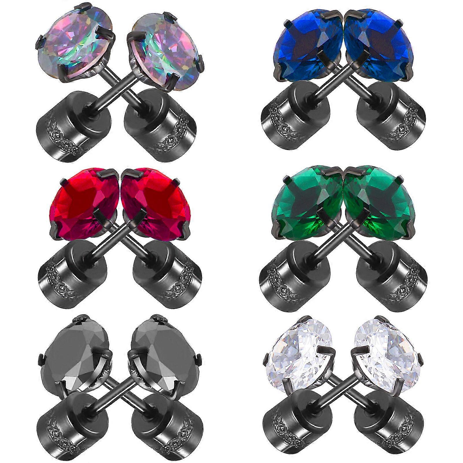 Titanium Earrings Studs for Decor with Cubic Zirconia 18Pairs Set