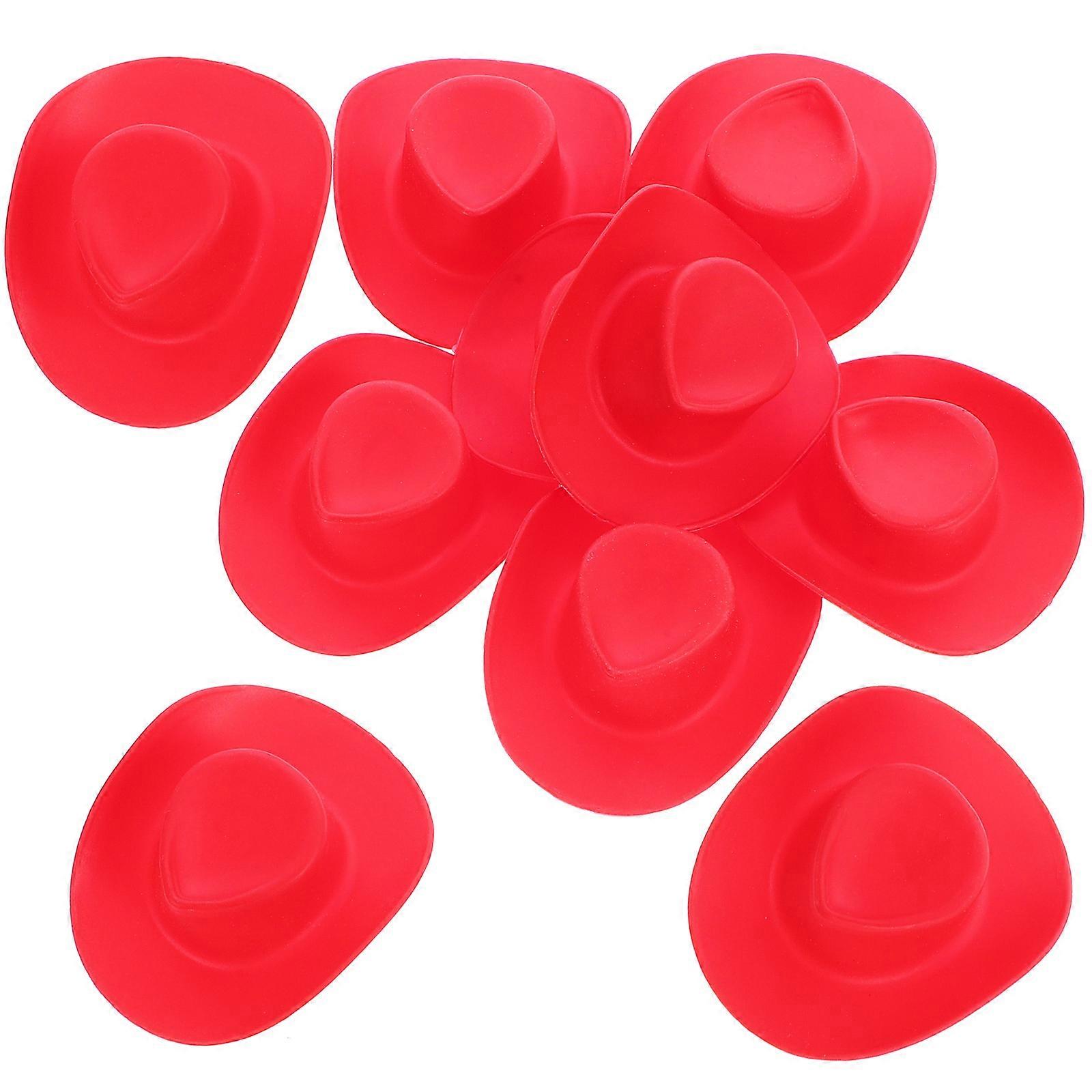 Plastic Cowboy Hats Doll Hats for Decoration Use 10Pcs Red Miniature
