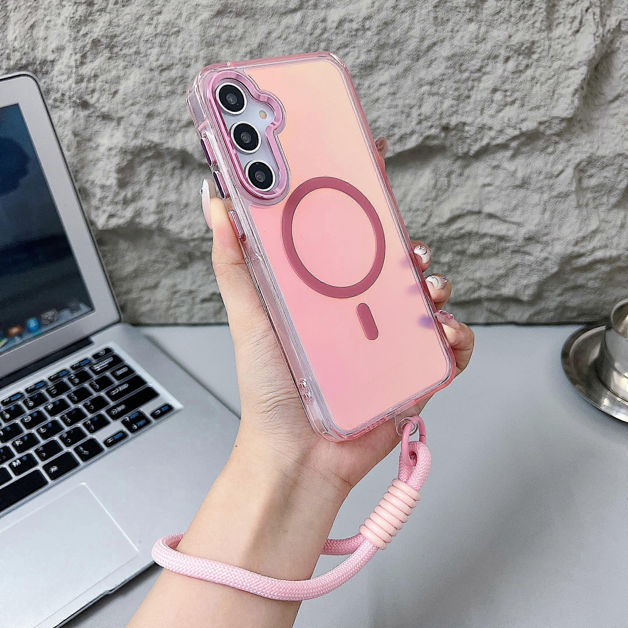 New Laser Gradient Lanyard Shockproof Magnetic Case For Samsung Galaxy A16 A06 A55 A54 A53 A35 A25 A15 A05 A05S Magsafe Cover