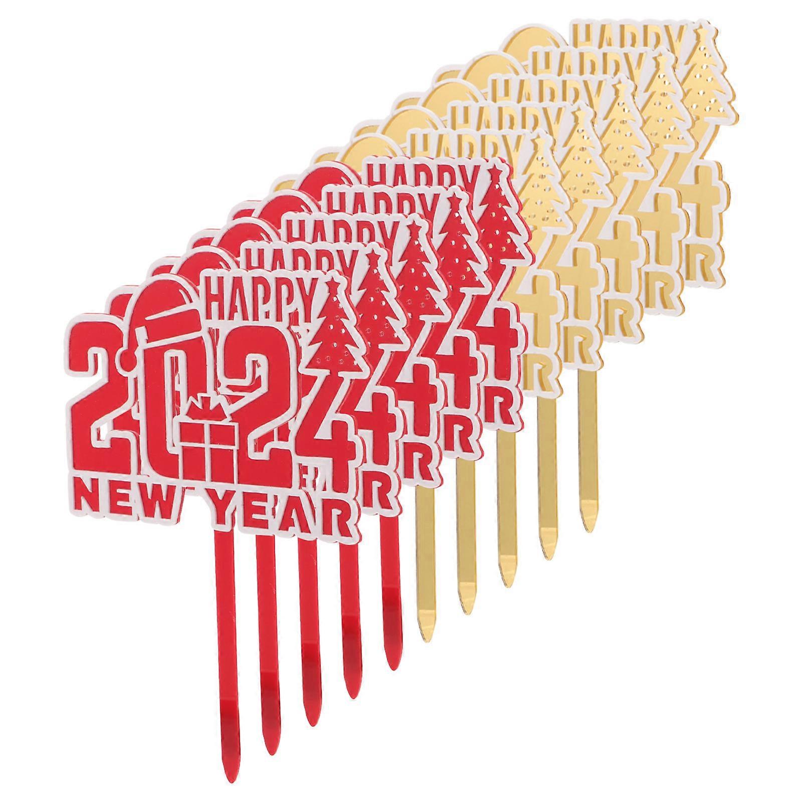 New Year Dessert Picks Acrylic Cupcake Toppers for Party Use 40Pcs