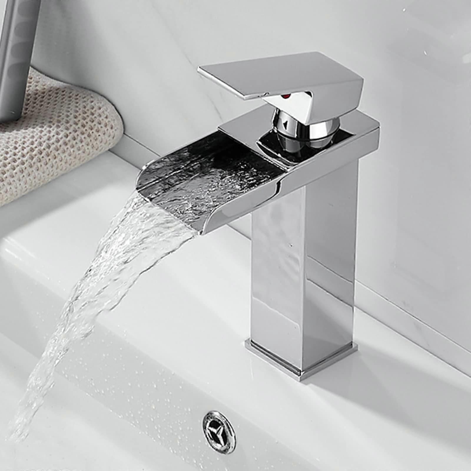 Waterfall Sink Faucet Stainless Steel Lavatory With Waterfall Spout Chrome Single Hole Single Handle Model B Short