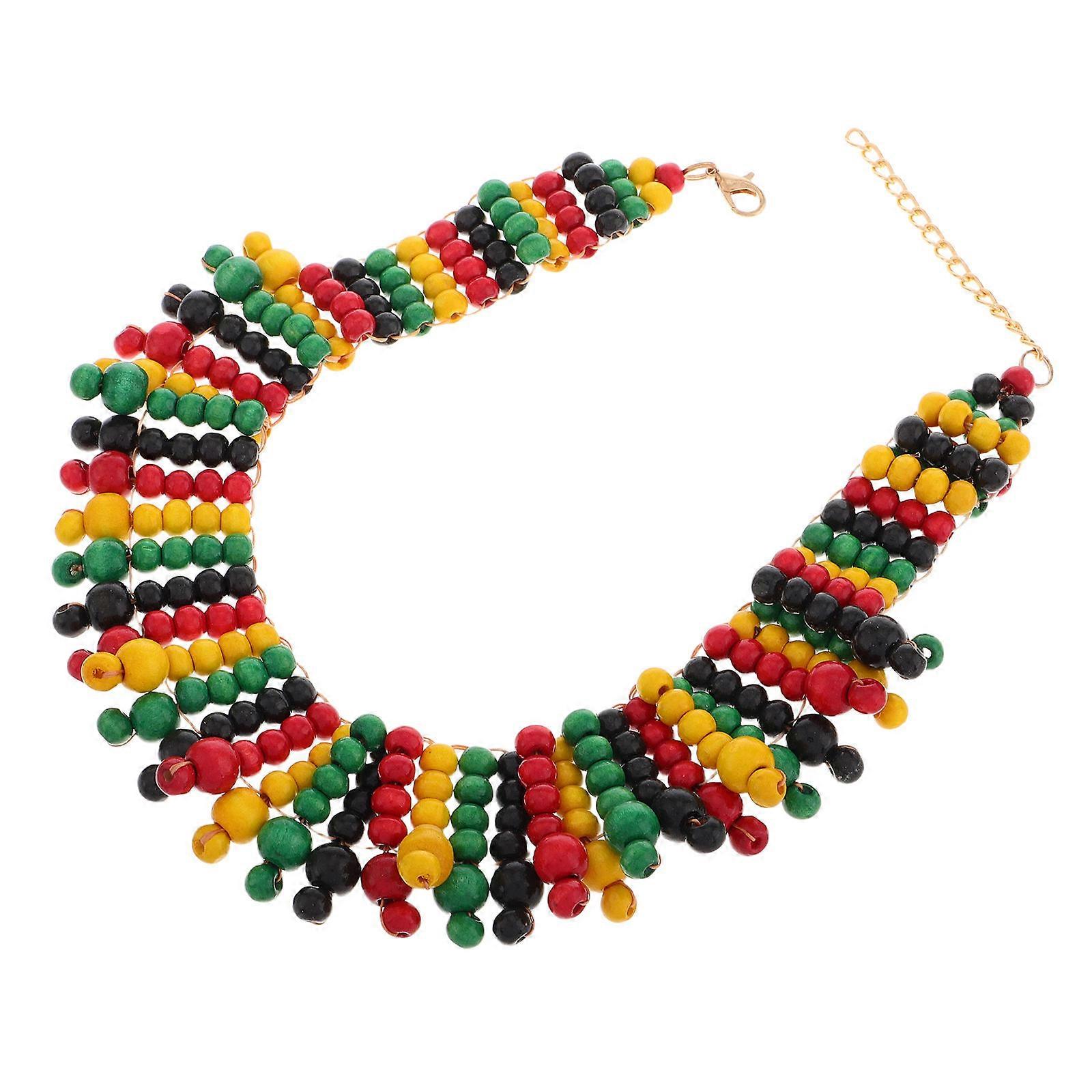 Wooden Bead Necklace Handmade African Style for Decoration 3Pcs Multi-Layer Woven