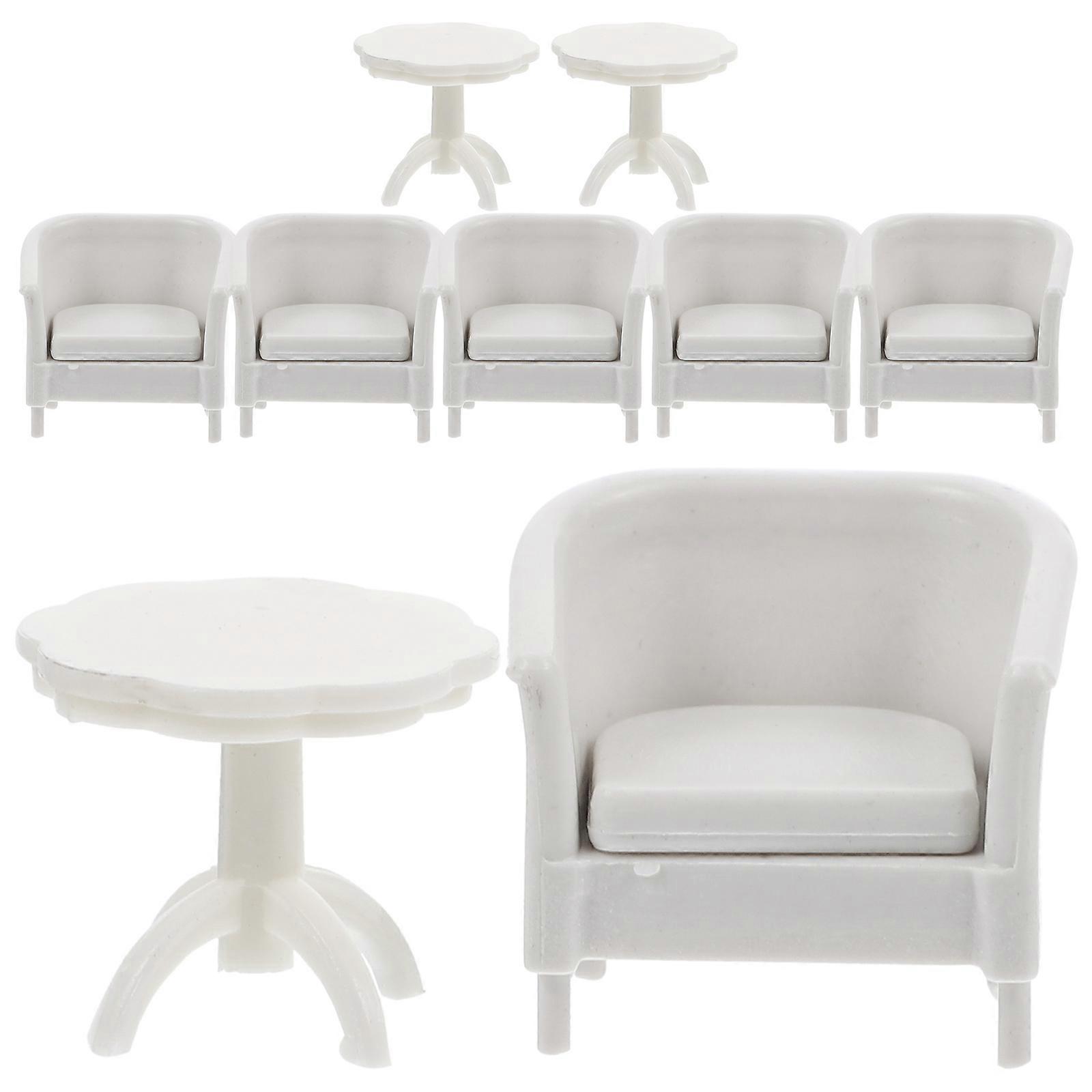 Decorative Mini Table And Chair Models 9Pcs In White Color Perfect For DIY Crafts And Educational Toys Suitable For Miniature House Models