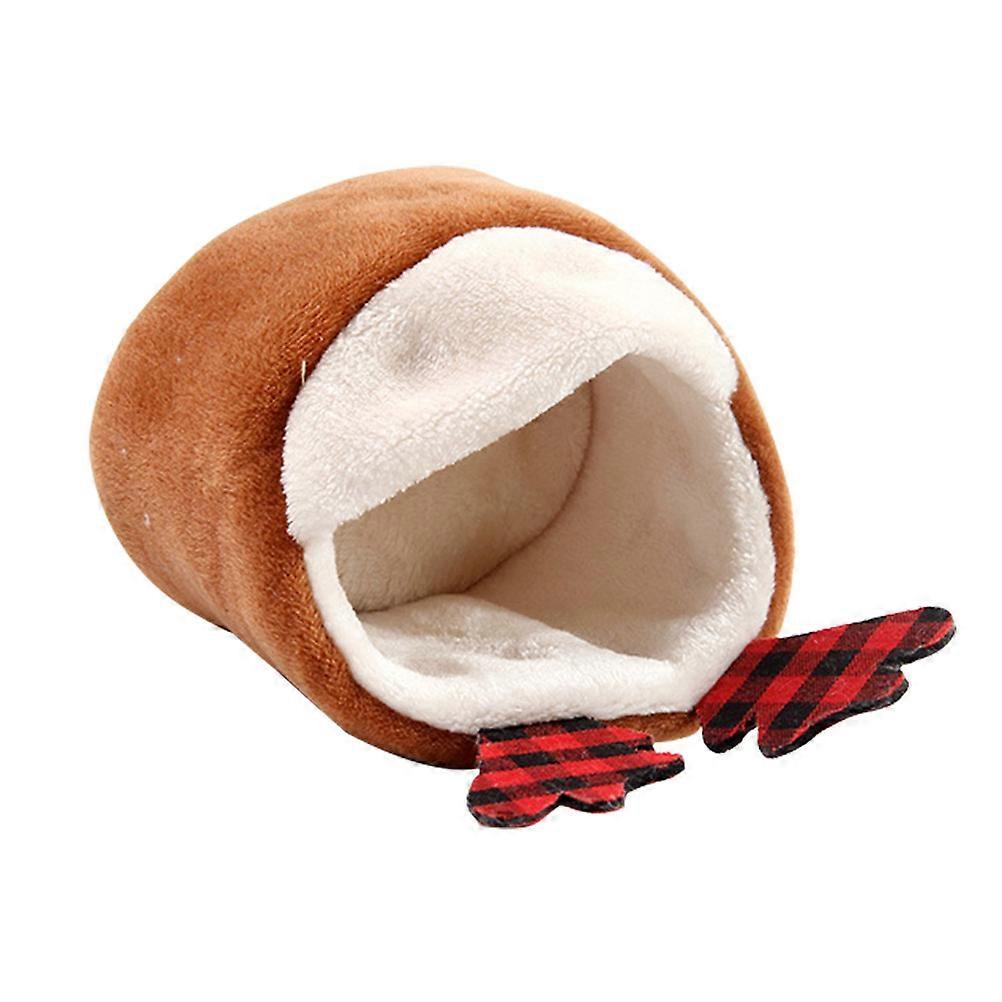 Hamster Sleeping Nest Plush Pet Bed for Warmth 2Pcs Light Brown