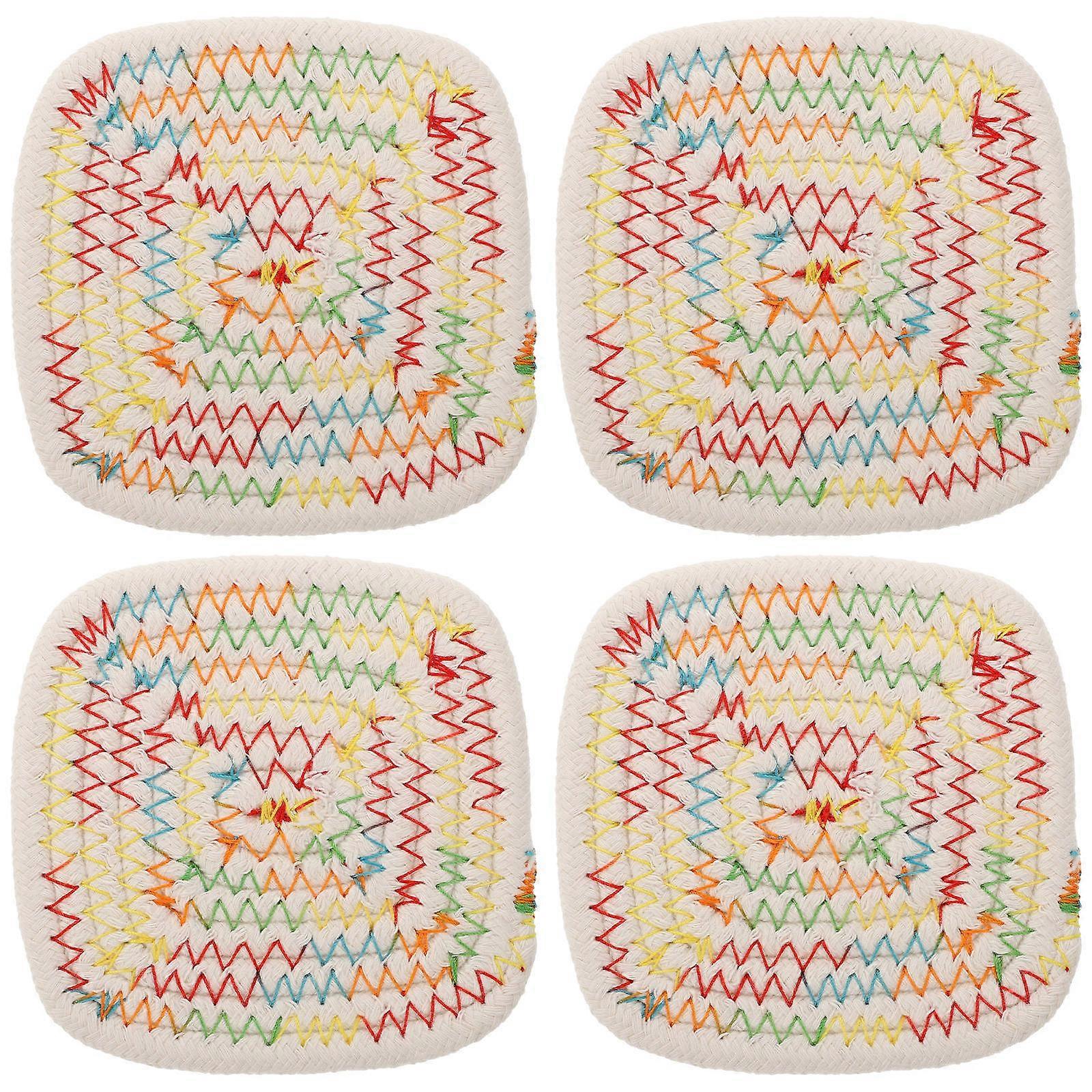 Cotton Thread Coaster Square Cup Mat for Home Use 8Pcs Set