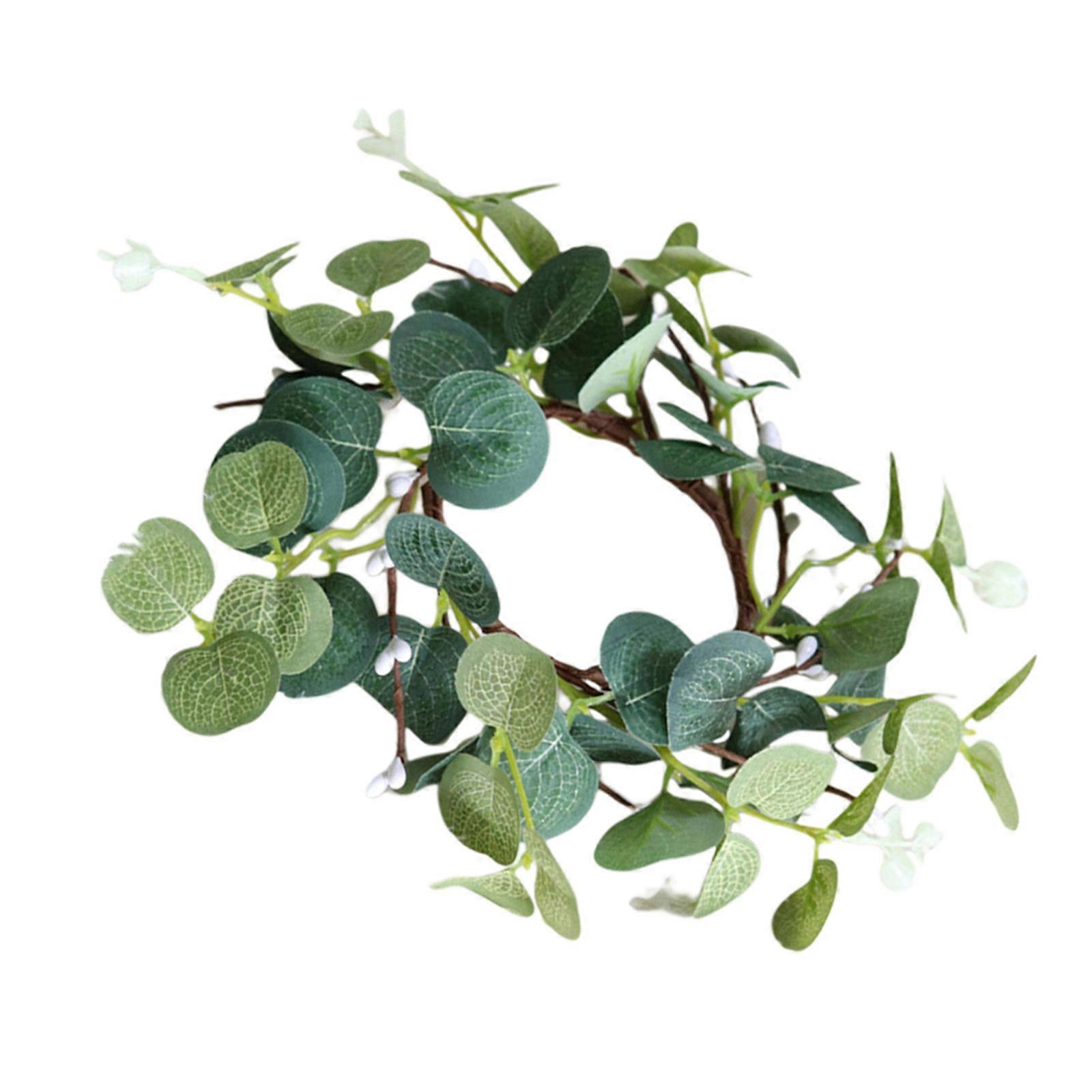 Artificial Eucalyptus Leaves Candle Ring Wedding Decor 2Pcs Multi Decorative Shape With Pillar Holder