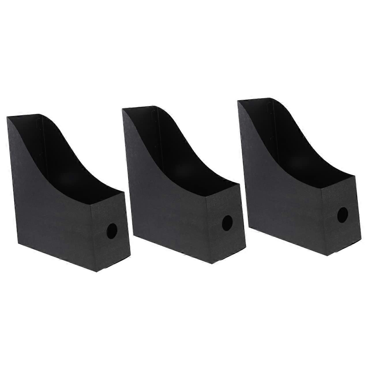 3pcs File Storage Box Document Holder File Folder Standup Desks Storage Rack File Holder,black