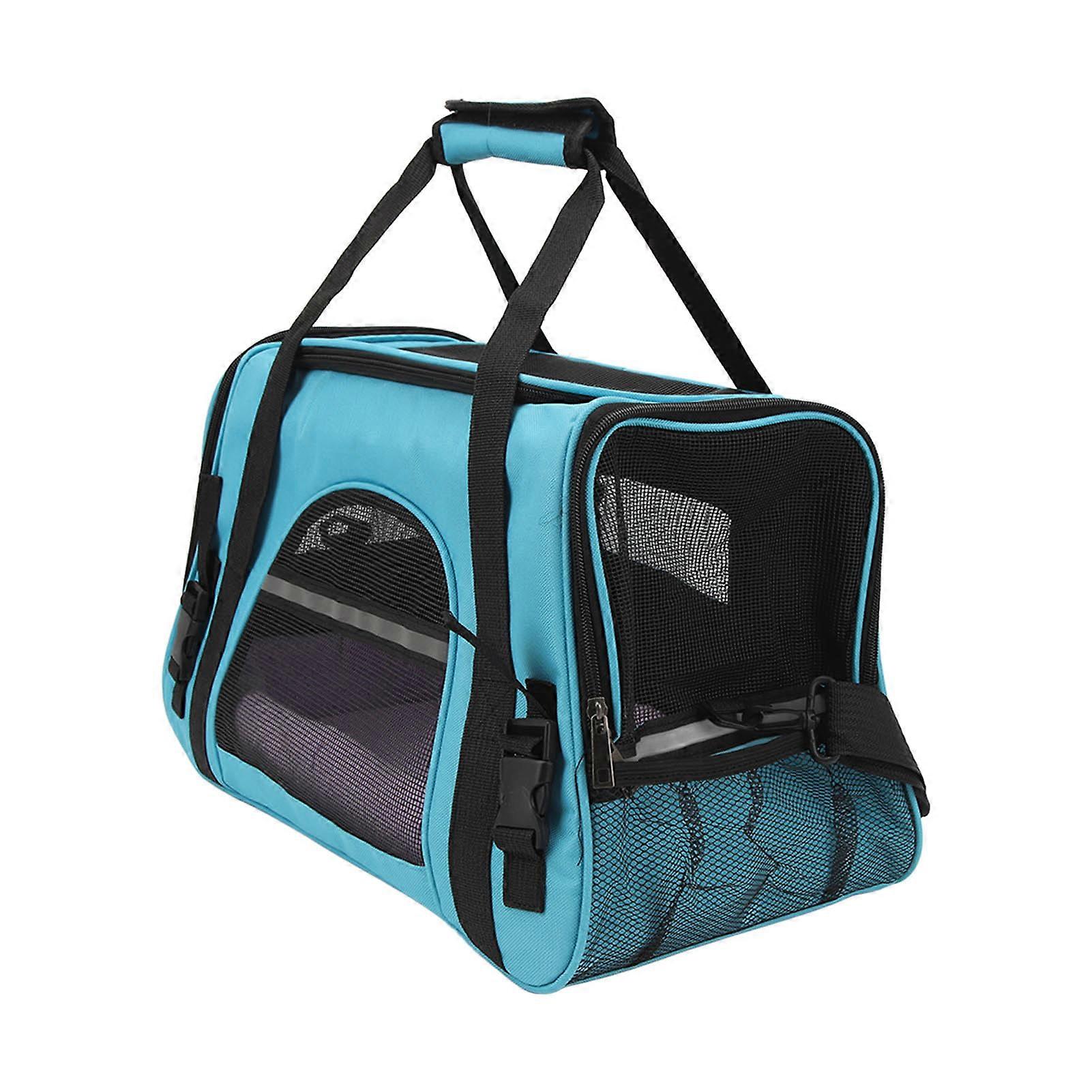 Portable Foldable Pet Carrier Bag with Cushion for Travel Light Blue
