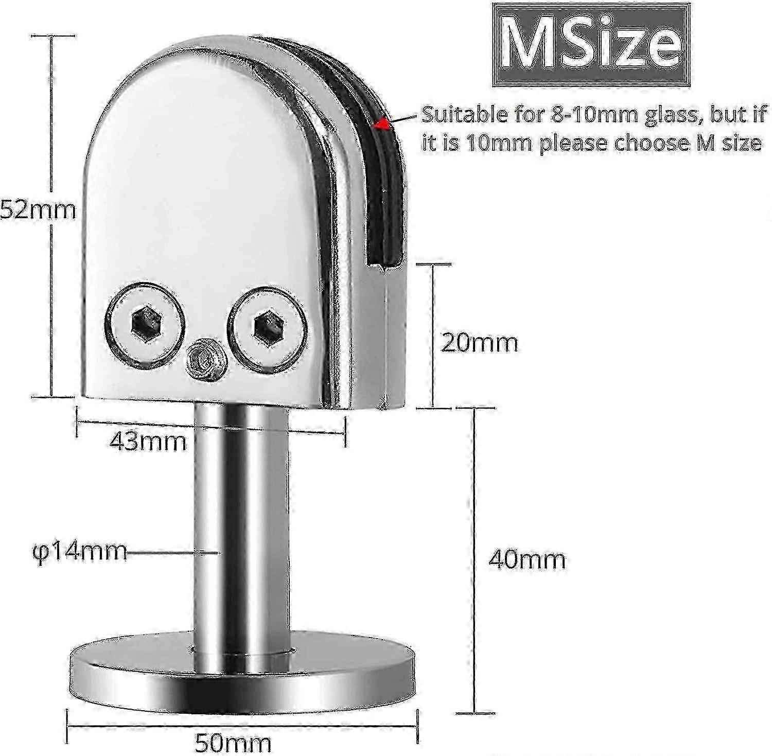 مجموعة المشابك الزجاجية المكونة من 4 قطع: 304 قوس زجاجي من الفولاذ المقاوم للصدأ ، مشبك زجاجي قابل للتعديل للزجاج 10 مم ، مشبك رف وحامل للألواح الزجاجية بقضيب 40 مم