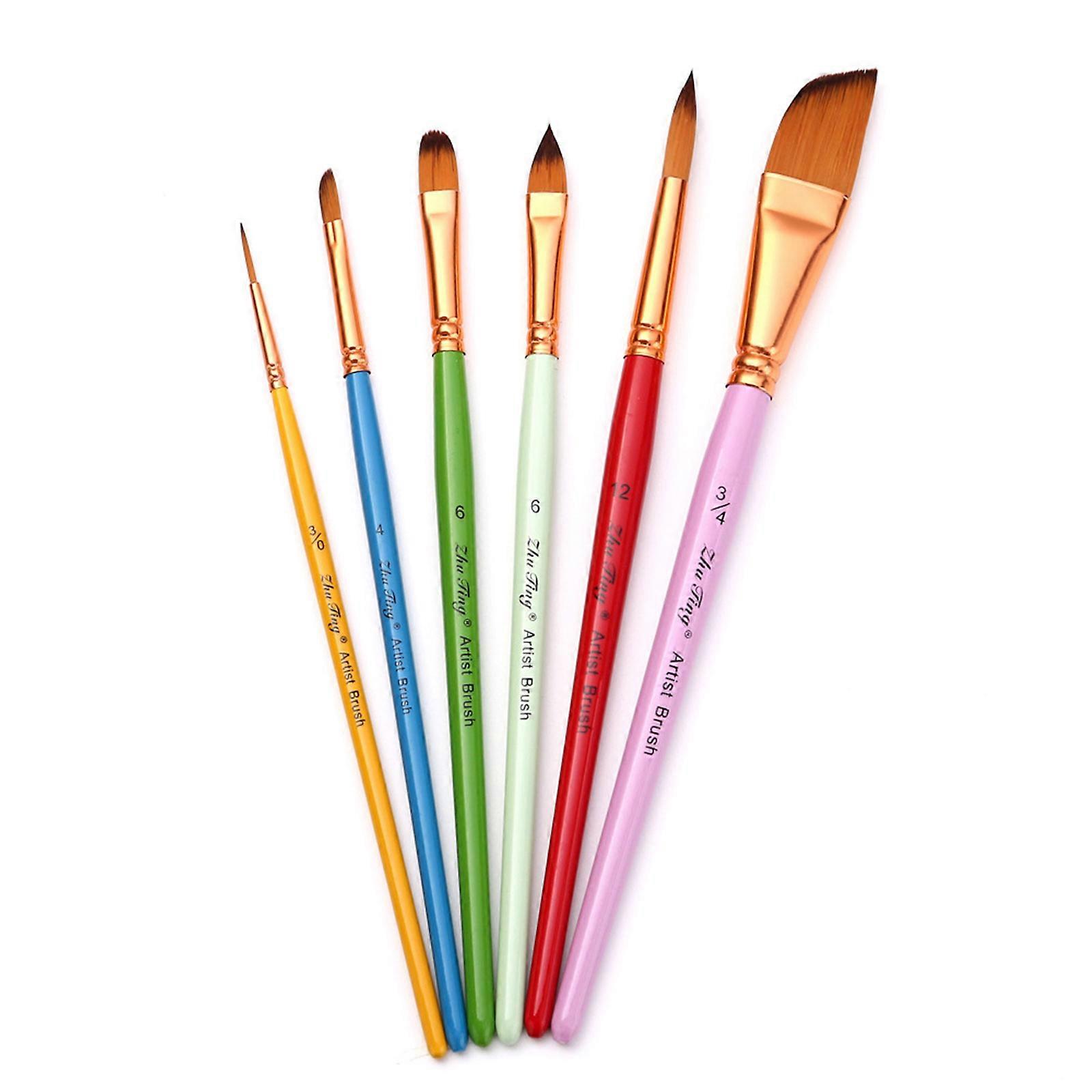 6PCS Artist Paintbrush Professional Paintbrush Round Tip/Flat Tip/Oblique/Tip/Fine Tip, for Watercolor Gouache Painting Multicolor