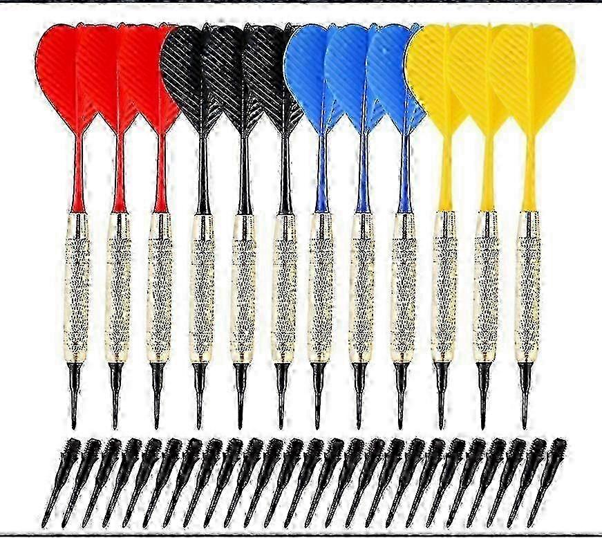 Red Yellow Blue Black Plastic Tip, Electronic Dartboard Darts, 12 Soft Tip Darts for Electronic Dartboard, 18 Grams Dart, with 100 Tips