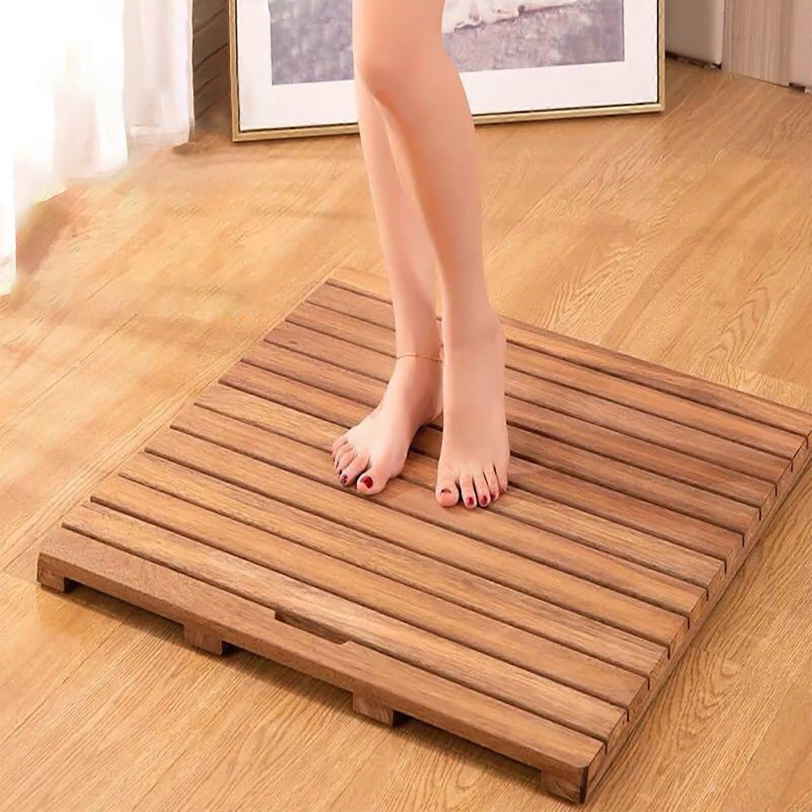 Teak Shower Floor Mat, Large Square, NonSlip With Drain Hole, 18/20/26/30/36 cm Sizes, 22x22 In (55.9x55.9 cm)