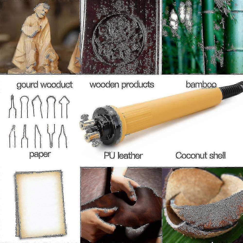 Wood Burner Pyrography Pen Burning Machine Gourd Crafts Tool Set With Welding Wire Top Adjustable Temperature
