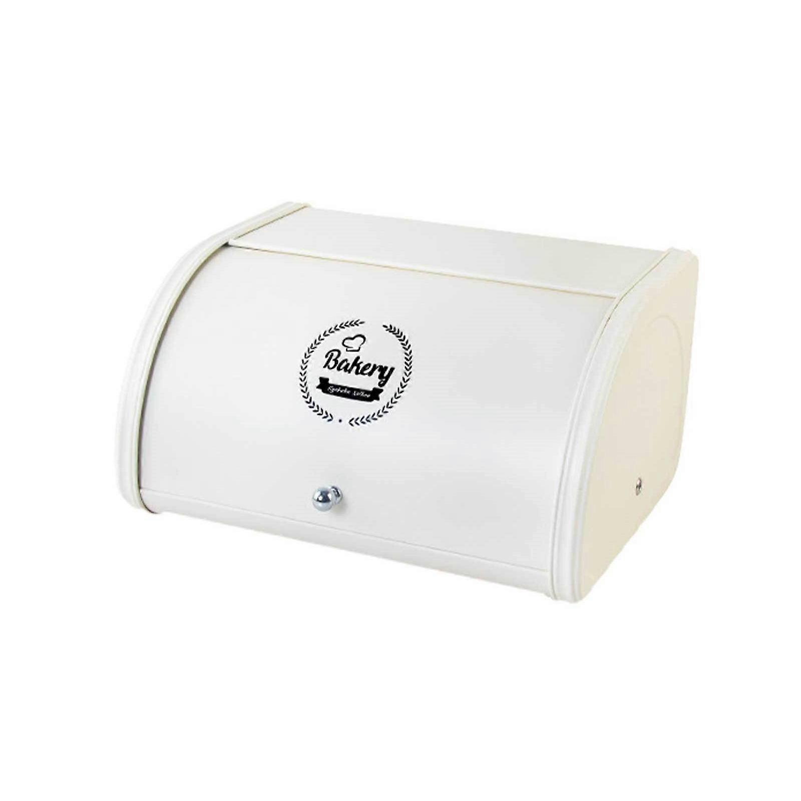Metal Bread Storage Organizers Roll Top Closure Retro Inspire Designs Spacious Countertop Bin for Bakery Items  White