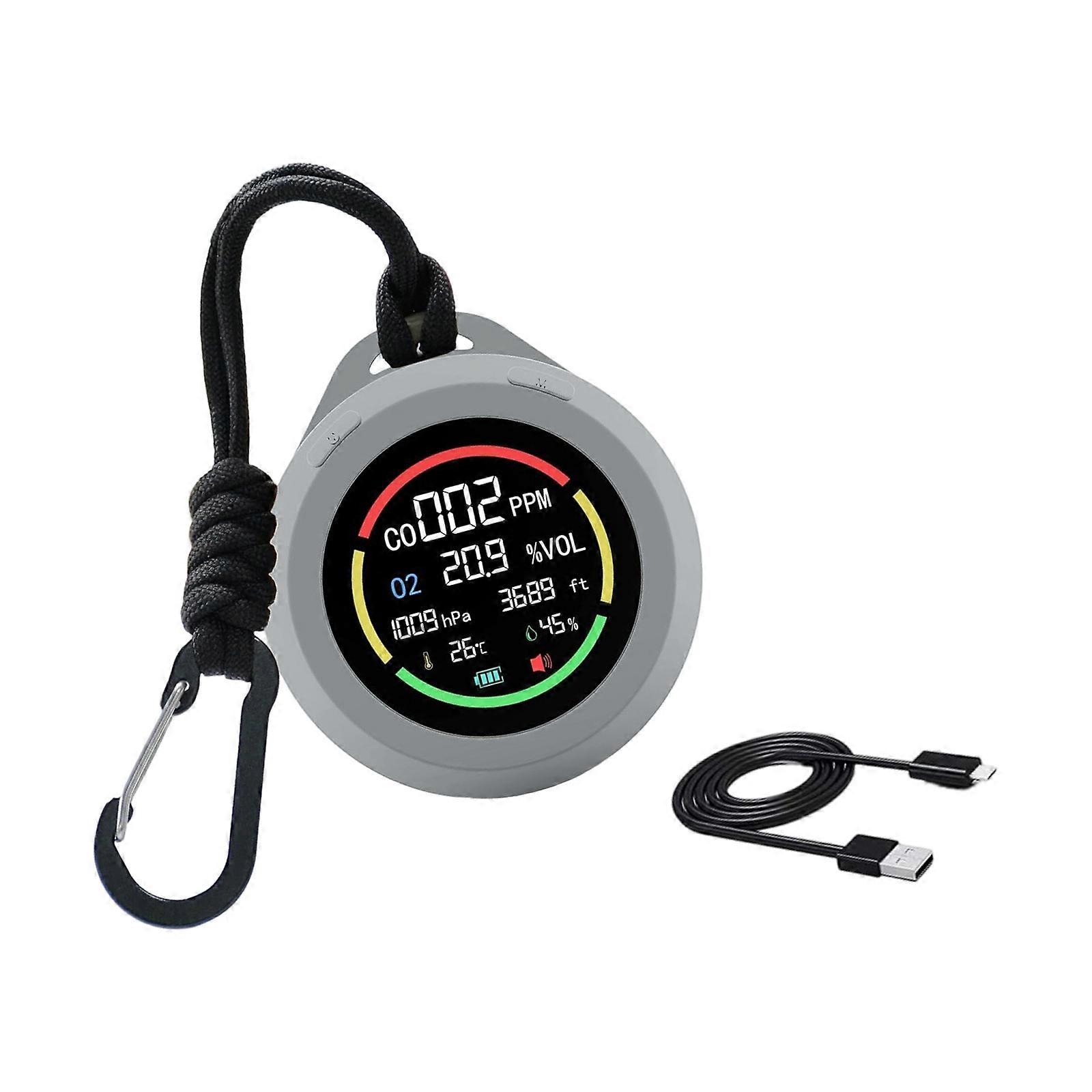 Air Detection Device With Automatic Alarm System For CO Oxygen Level Altitude Pressure Temperature Humidity Monitoring  silver