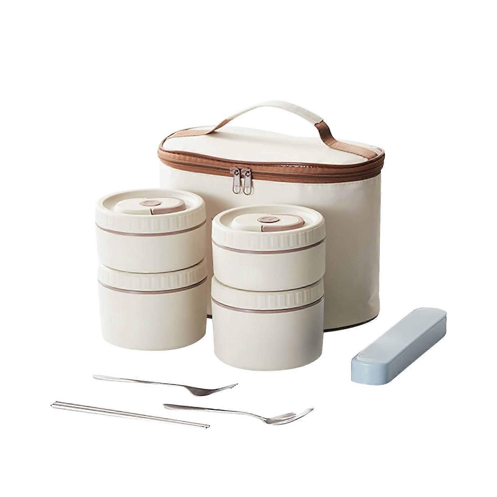 Insulated Bentos Box with 4 Compartments Nonrust Steel Lunch Container Set Thermal Food Storage for School Office Multicolor