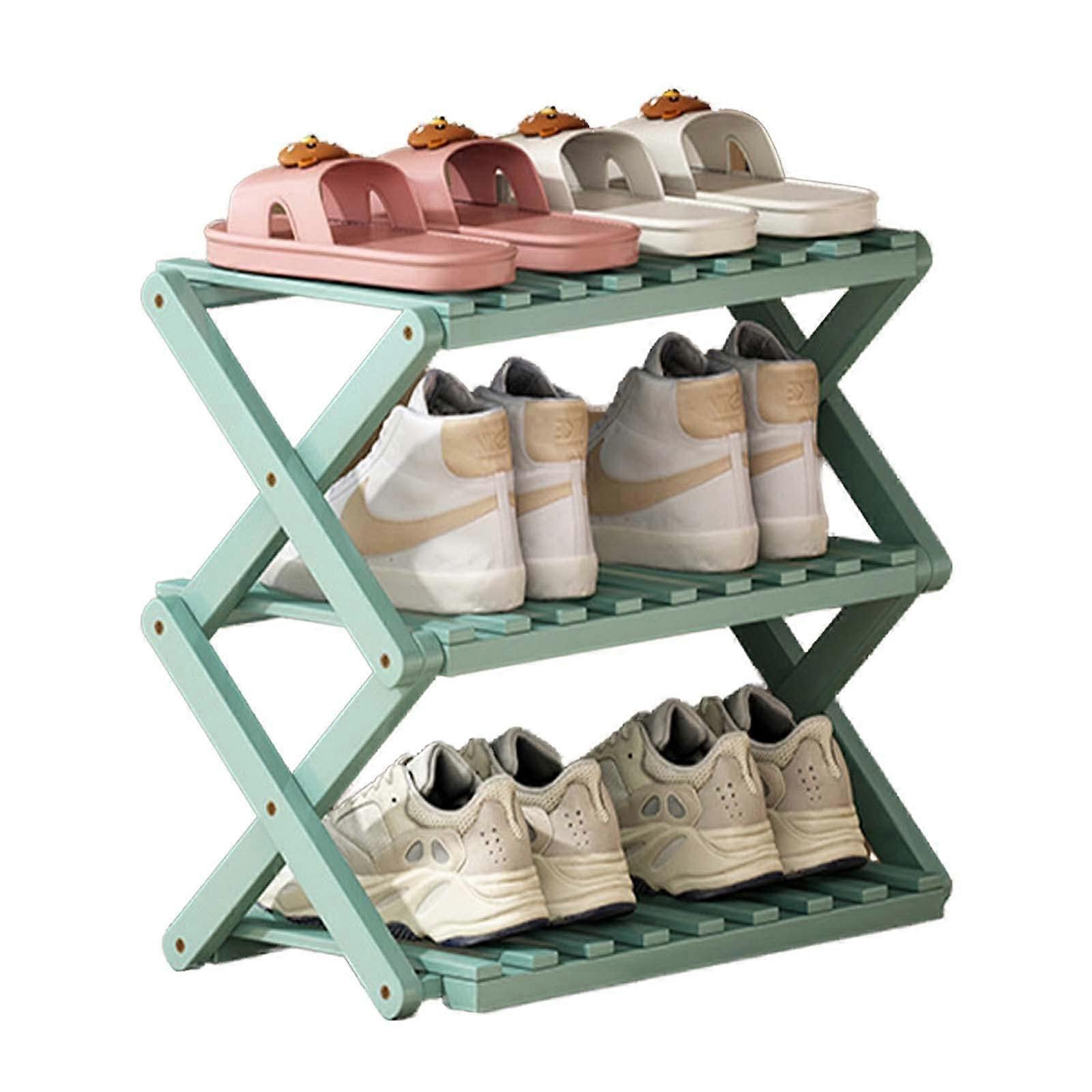 Portable Shoe Rack Organizer 4Tier Folding Storage Tower SpaceSaving for Hallway and Bedroom Natural Finish