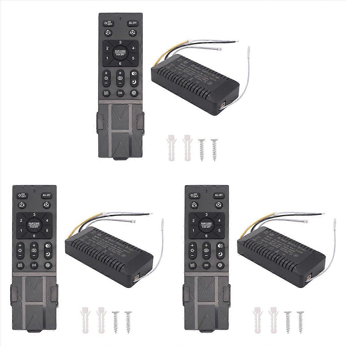 3X Ceiling Fan Remote Control Kit with 6 Speed Settings, Replacement Ceiling Fan Remote, Dimming Con