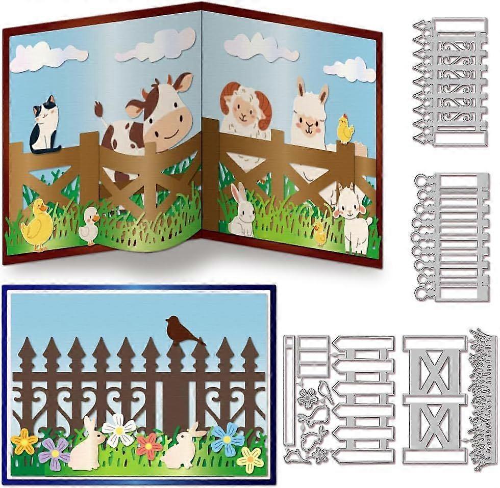 3D Fence Lawn Frame Cutting Dies for Card Making Flowers Metal Die Cuts Rabbit Bird Cutting Dies Templates for Scrapbooking Journal Embossing Paper Cr