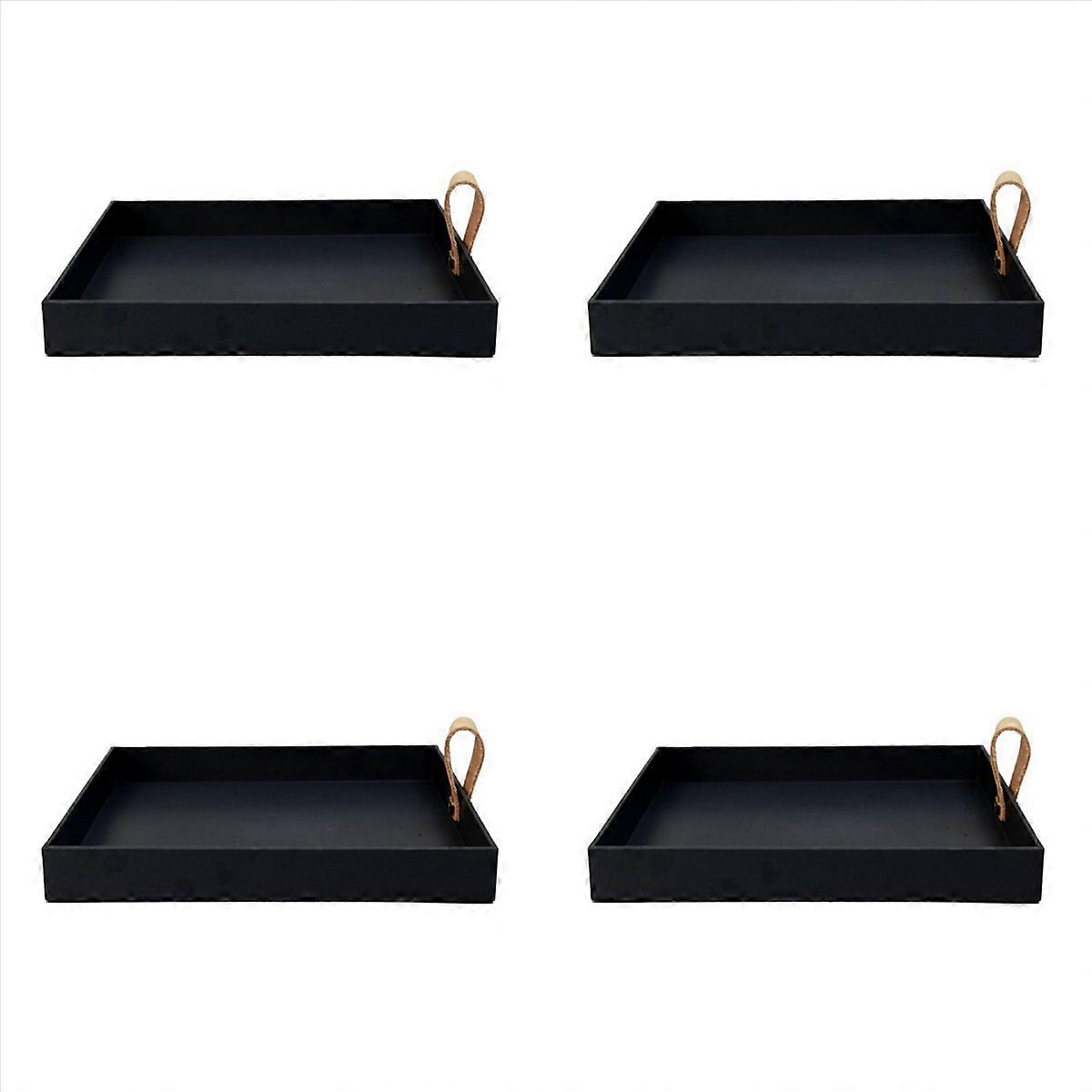  Square PU Leather Serving Tray Decorative Dish (Black)