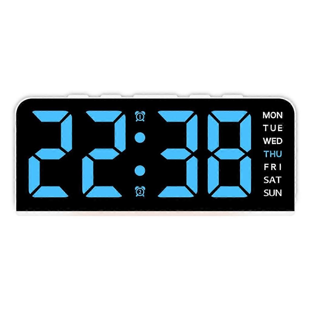 LED Digital Alarm Clock with Temperature Date Display Adjustable Brightness Snooze White Shell Blue Light