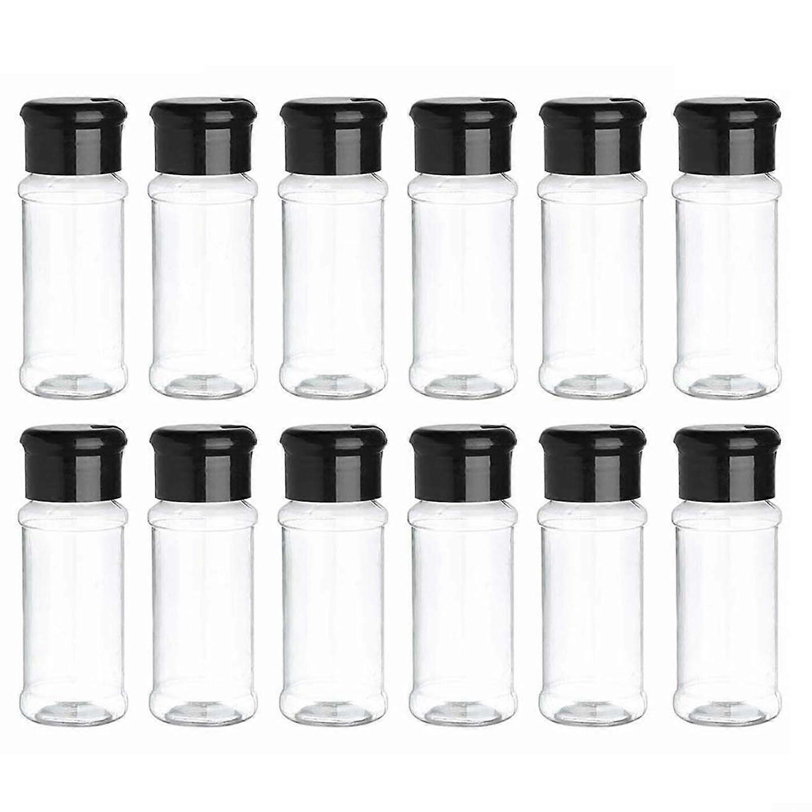 12 Pack Clear Plastic Spice Storage Containers with Lids, Moisture Proof Salt and Pepper Shakers