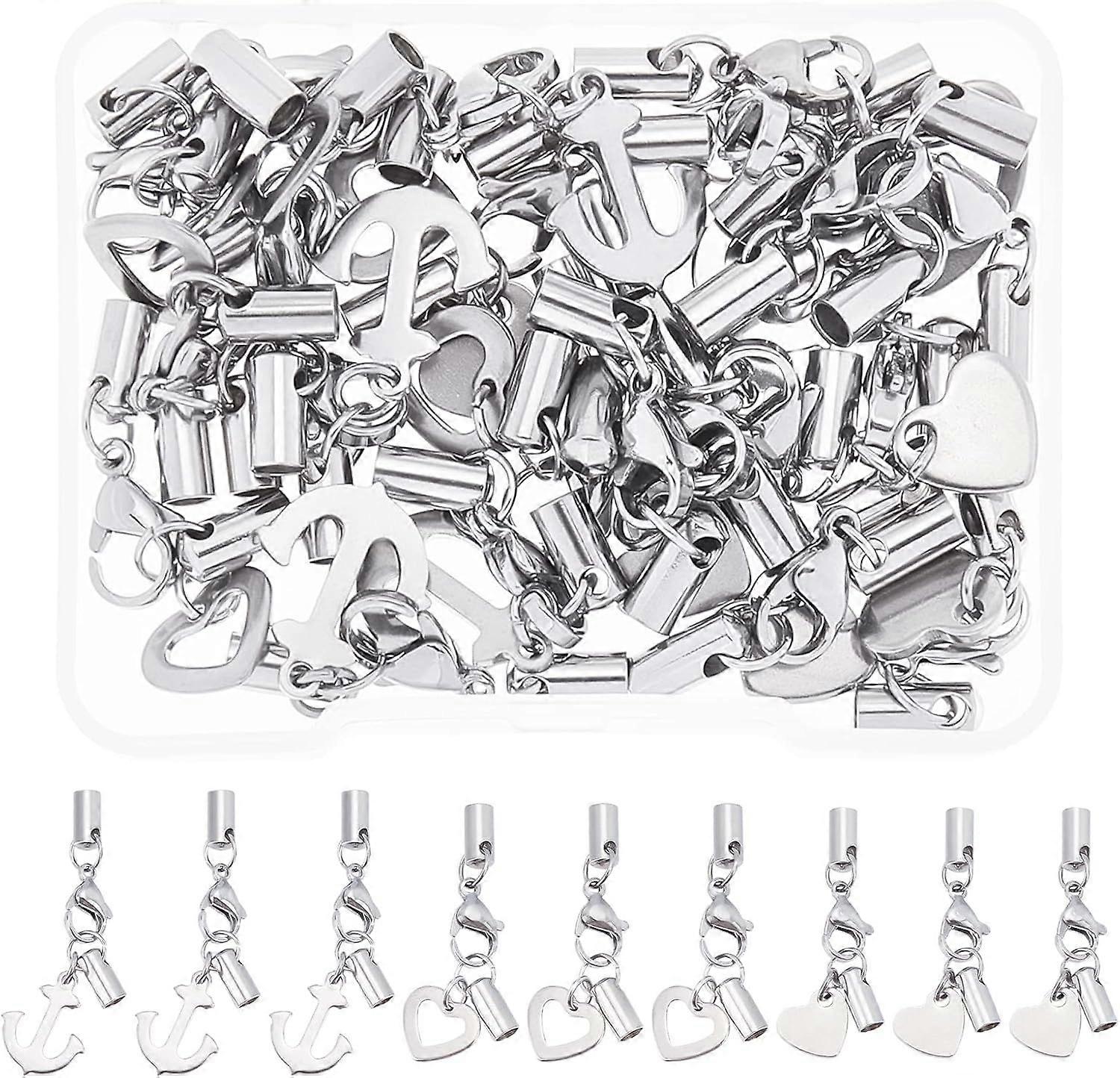 24 Sets Steel Lobster Claw Clasps with Cord Ends 3 Size Lobster Claw Clasps Buckle Hook Stainless Steel Color Lobster Claw Clasp Leather Cord Ends for