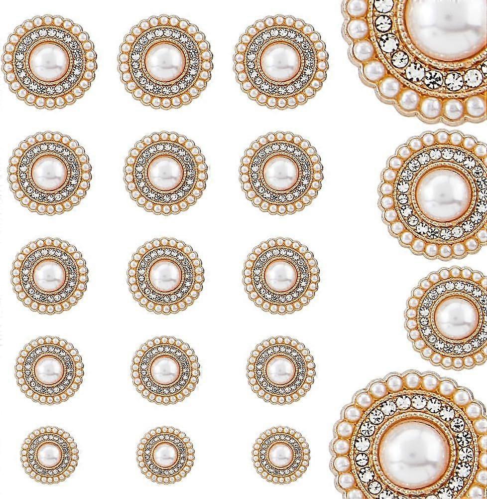 28Pcs 6 Sizes Alloy Rhinestone Shank Buttons Sparkling Pearl Lustre Buttons with Plastic Imitation Pearl for Coat Suits Knitting Sweaters Sewing Craft
